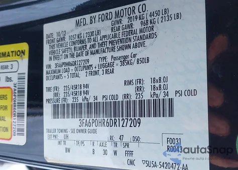 2013 Ford Fusion Se from USA, damaged, VIN 3FA6P0HR6DR127209